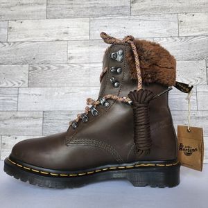 NEW! Dr. Martens 1460 Serena Leather Faux Fur Collar Hiking Lace Up Boots